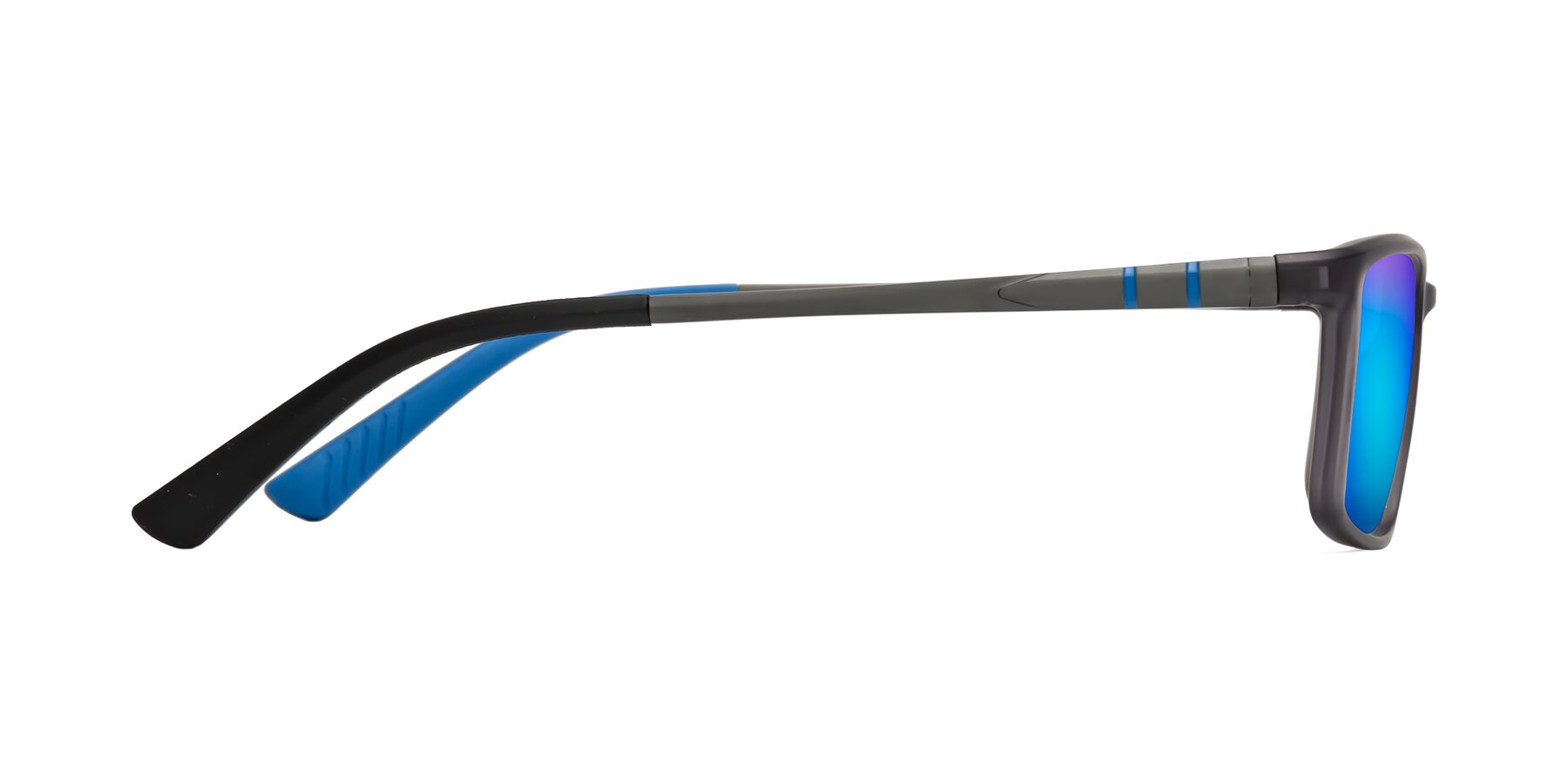 Side of Kordii in Matte Gray/Blue with Blue Mirrored Lenses