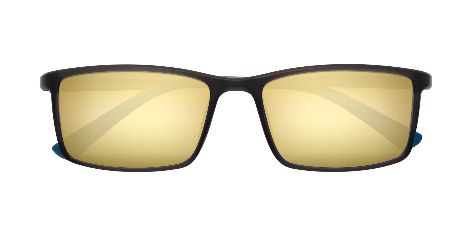 Folded Front of Kordii in Matte Gray-Blue with Gold Mirrored Lenses