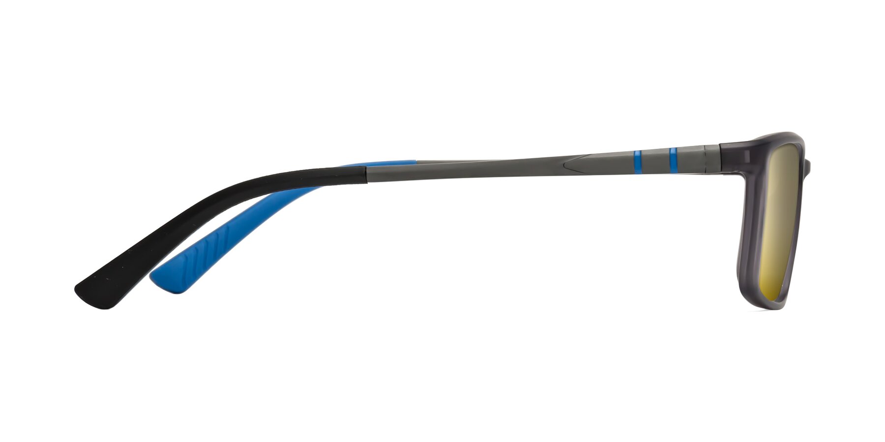 Side of Kordii in Matte Gray-Blue with Gold Mirrored Lenses