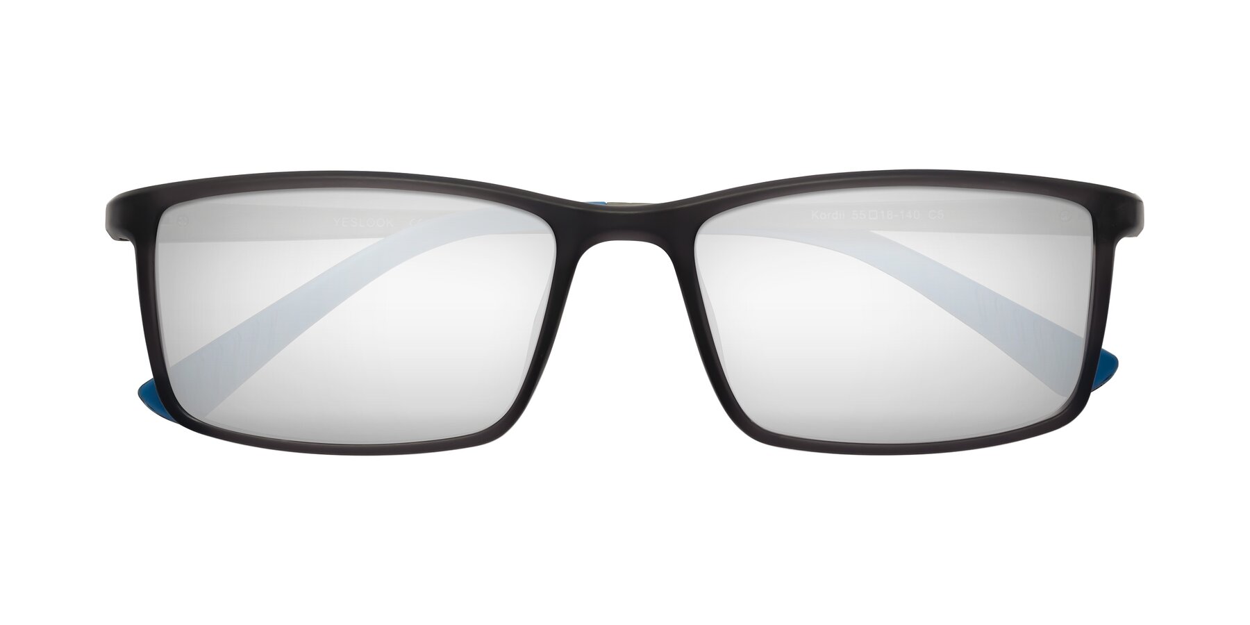Folded Front of Kordii in Matte Gray-Blue with Silver Mirrored Lenses