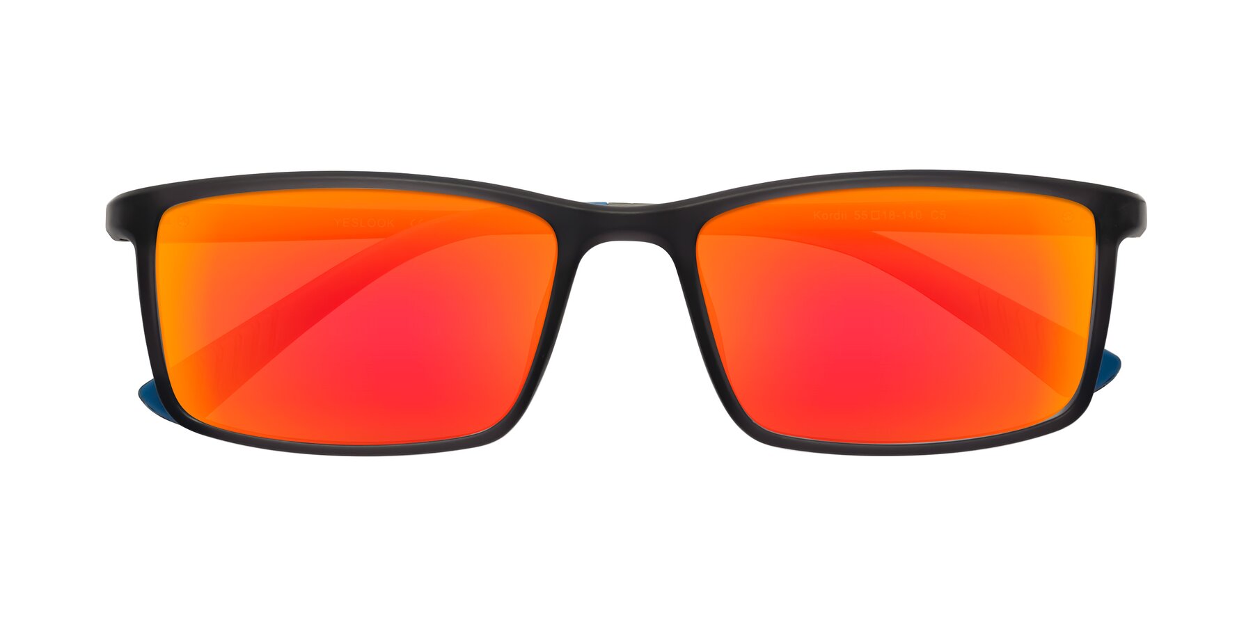 Folded Front of Kordii in Matte Gray-Blue with Red Gold Mirrored Lenses