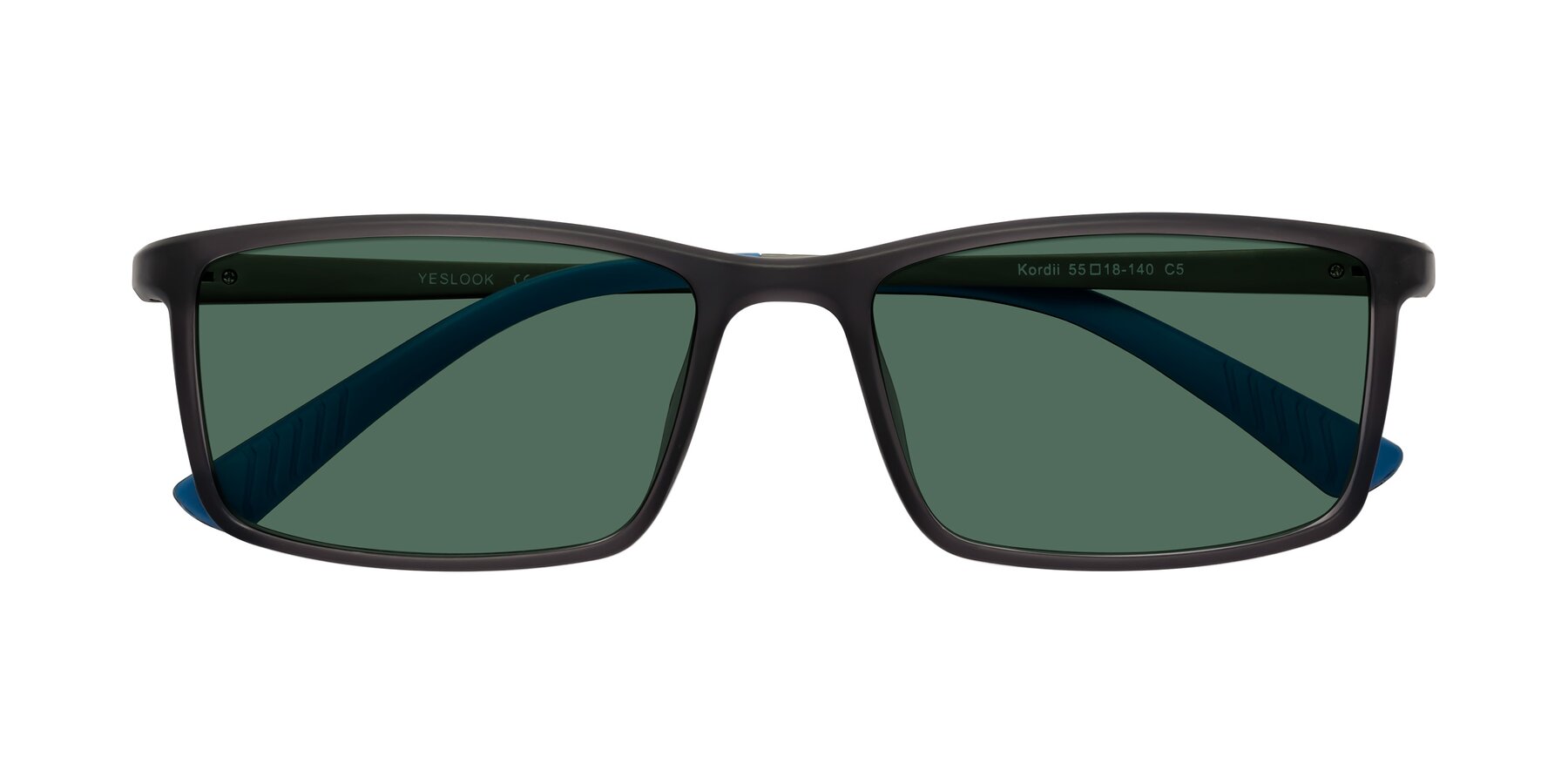 Folded Front of Kordii in Matte Gray-Blue with Green Polarized Lenses