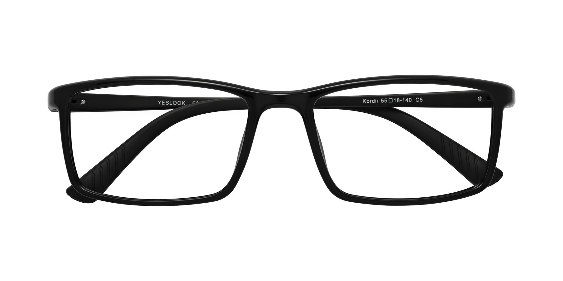 Folded Front of Kordii in Black with Clear Eyeglass Lenses