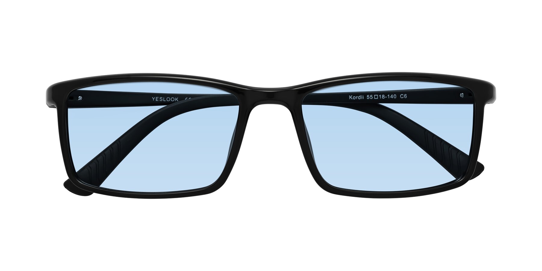 Folded Front of Kordii in Black with Light Blue Tinted Lenses