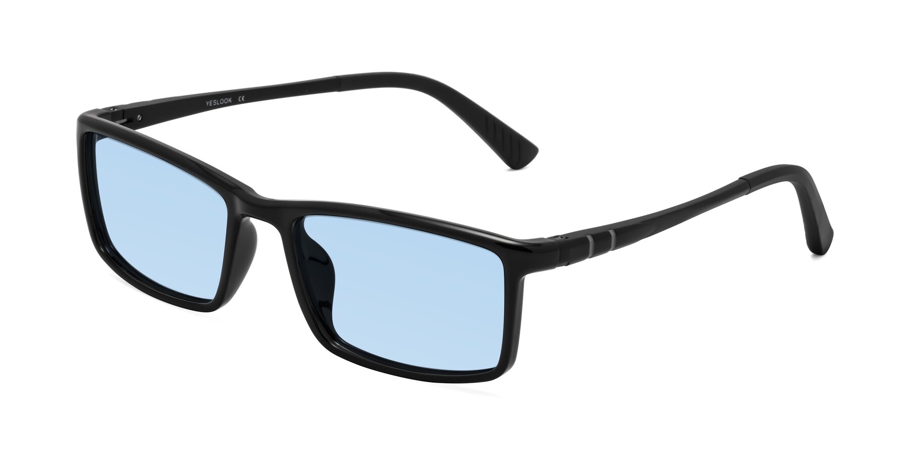 Angle of Kordii in Black with Light Blue Tinted Lenses