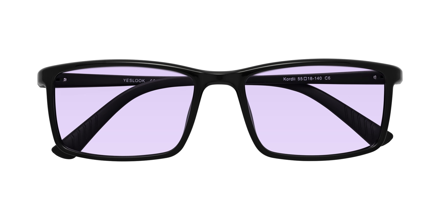 Folded Front of Kordii in Black with Light Purple Tinted Lenses