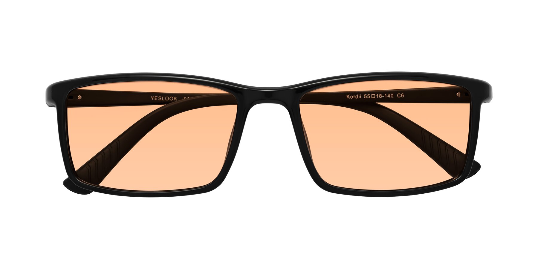 Folded Front of Kordii in Black with Light Orange Tinted Lenses