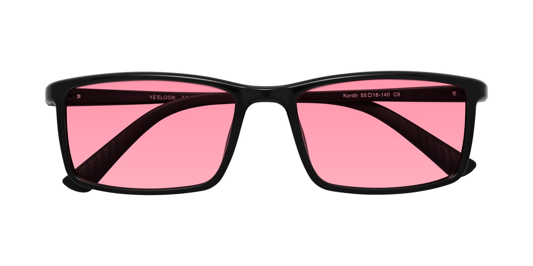 Folded Front of Kordii in Black with Pink Tinted Lenses
