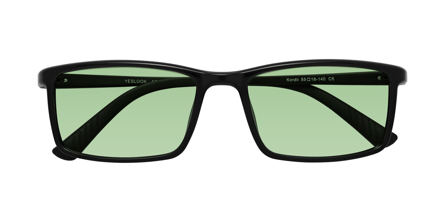 Folded Front of Kordii in Black with Medium Green Tinted Lenses
