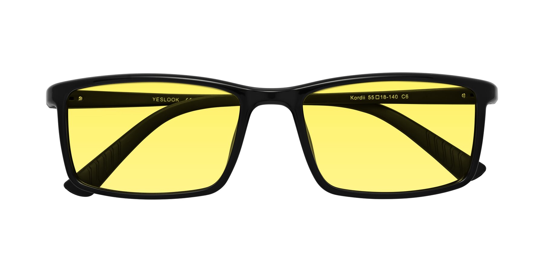 Folded Front of Kordii in Black with Medium Yellow Tinted Lenses