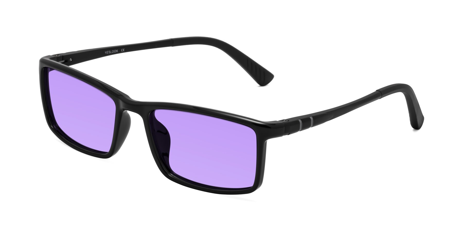 Angle of Kordii in Black with Medium Purple Tinted Lenses