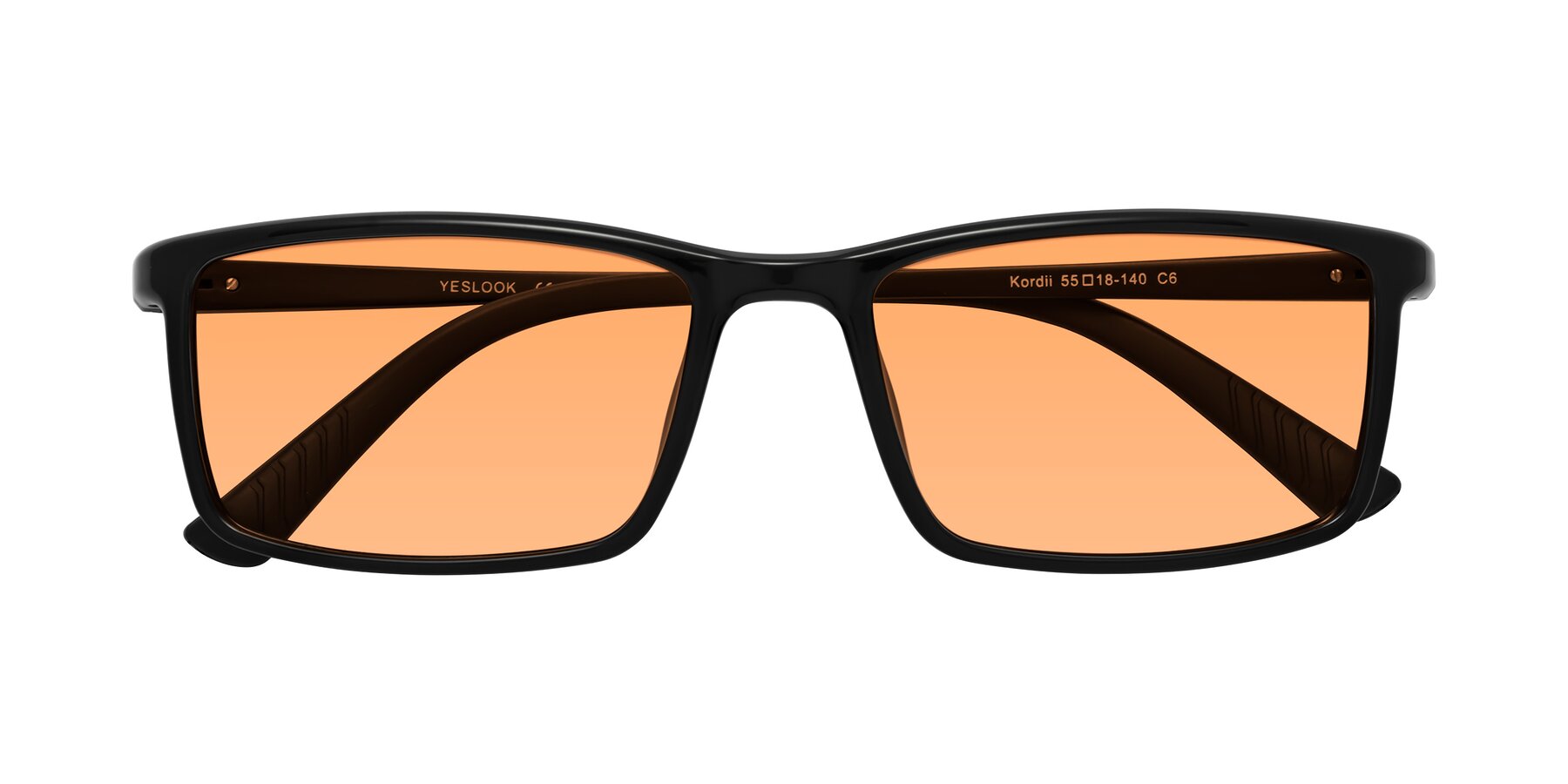 Folded Front of Kordii in Black with Medium Orange Tinted Lenses