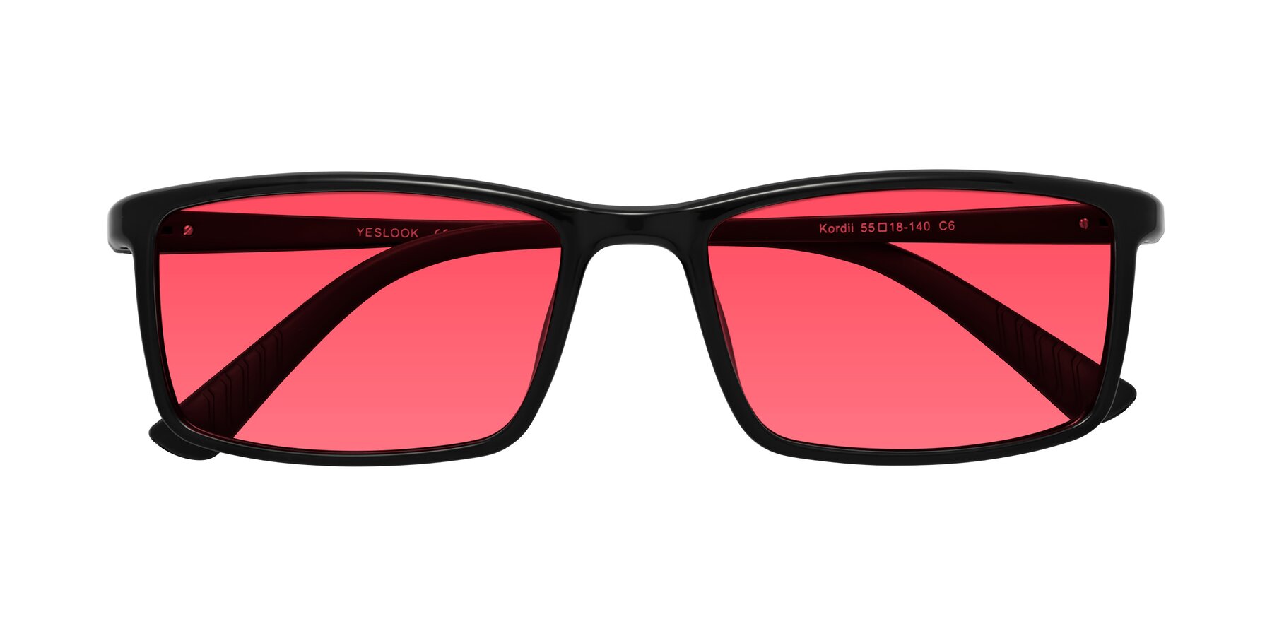 Folded Front of Kordii in Black with Red Tinted Lenses