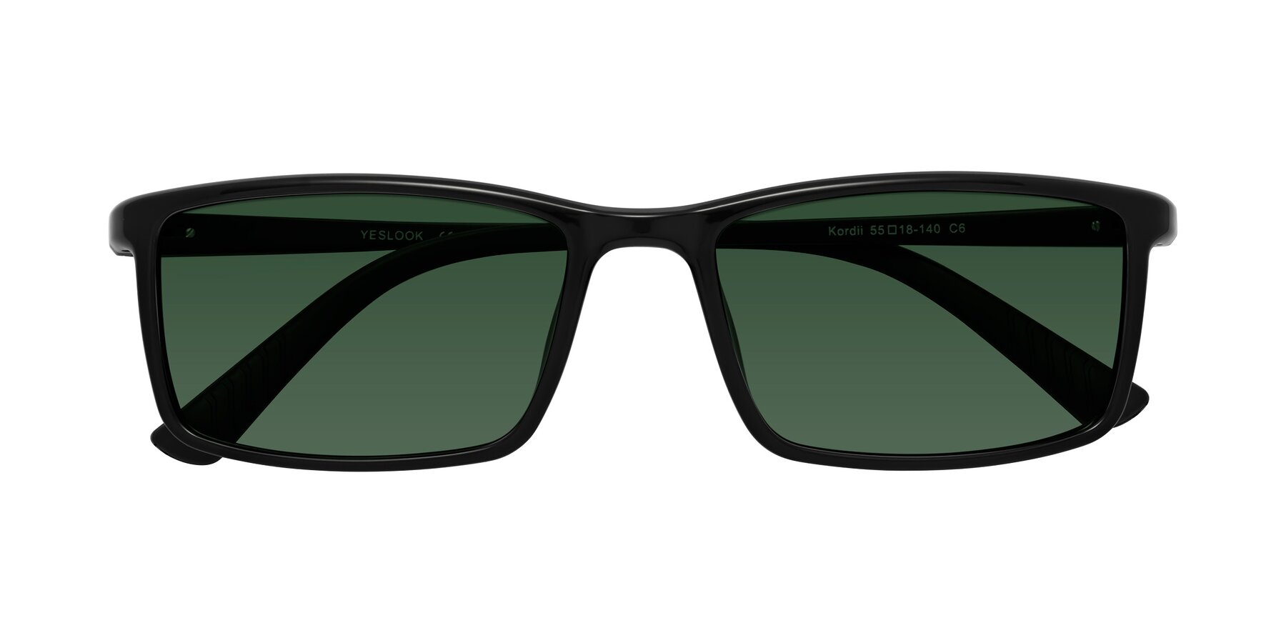 Folded Front of Kordii in Black with Green Tinted Lenses