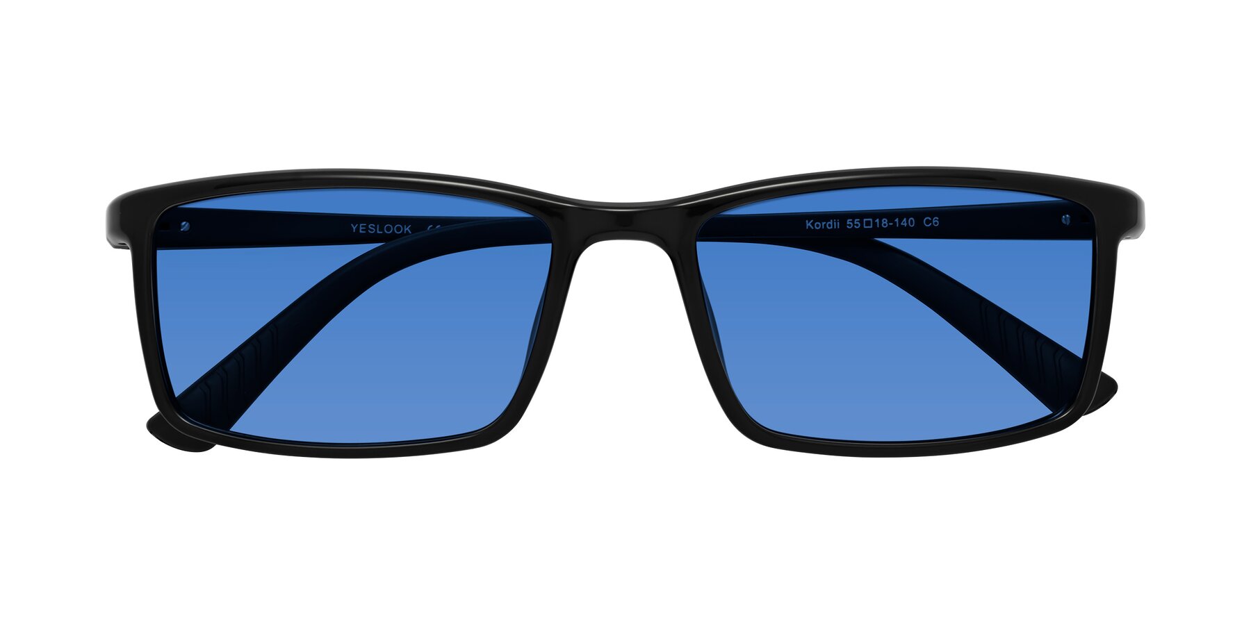 Folded Front of Kordii in Black with Blue Tinted Lenses