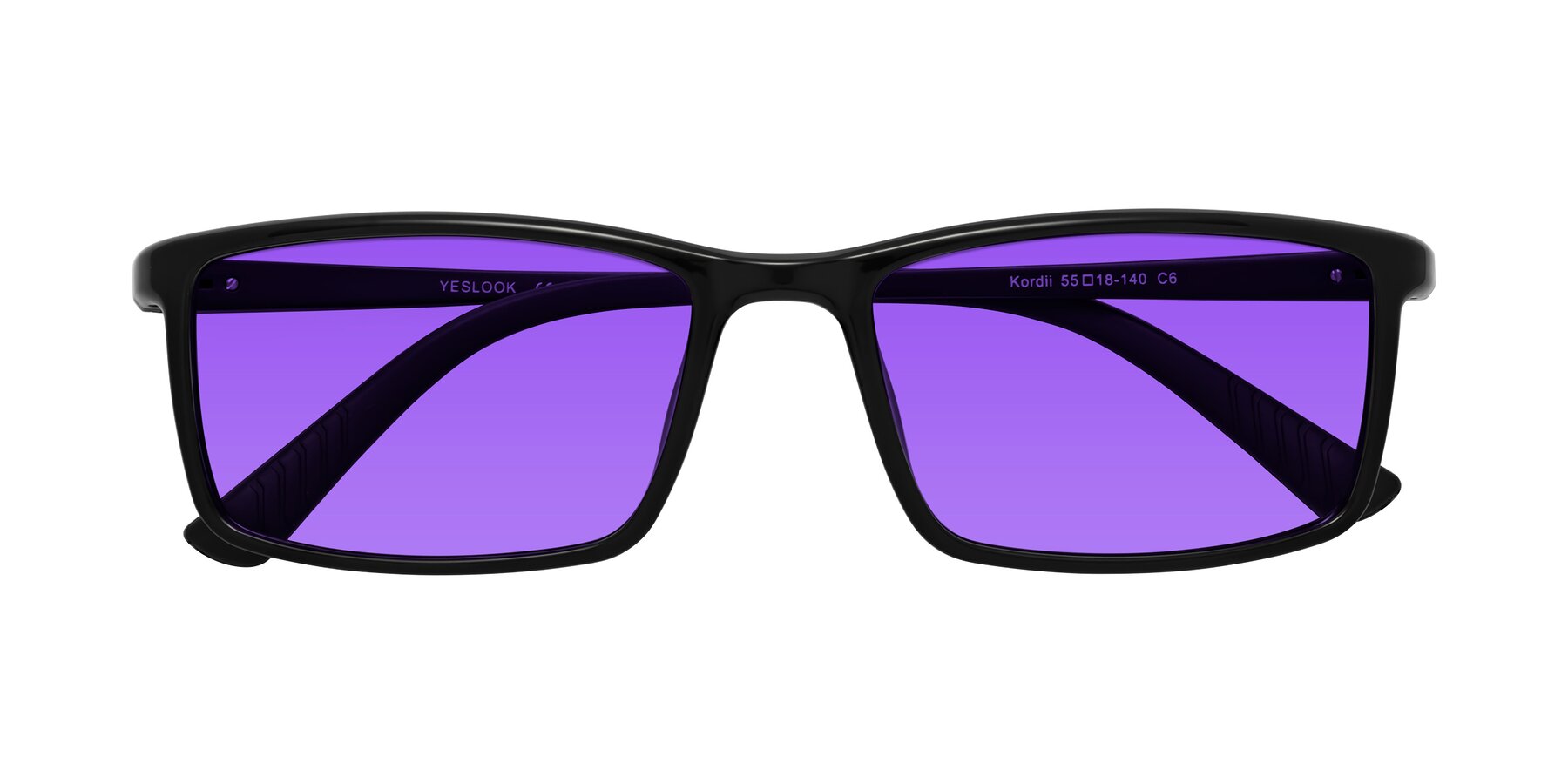 Folded Front of Kordii in Black with Purple Tinted Lenses