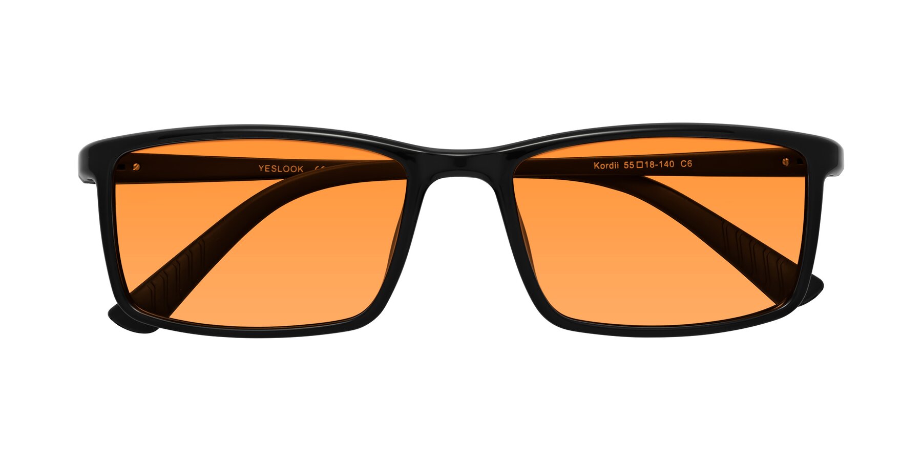 Folded Front of Kordii in Black with Orange Tinted Lenses