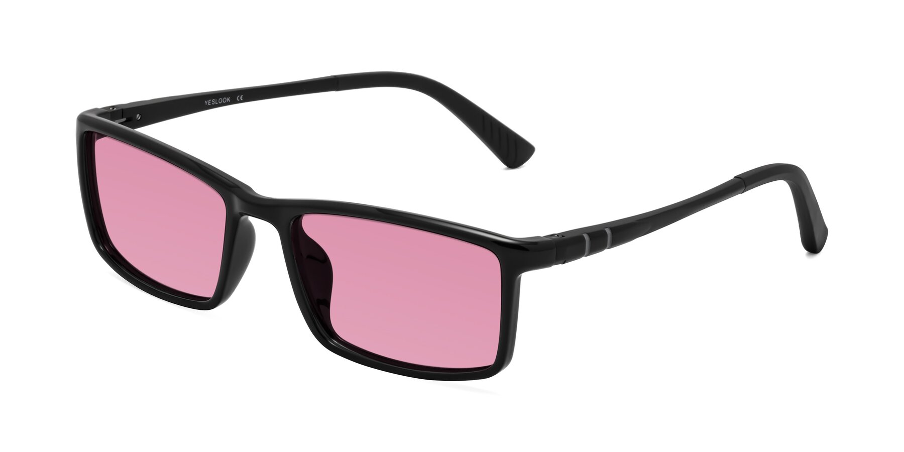 Angle of Kordii in Black with Medium Wine Tinted Lenses