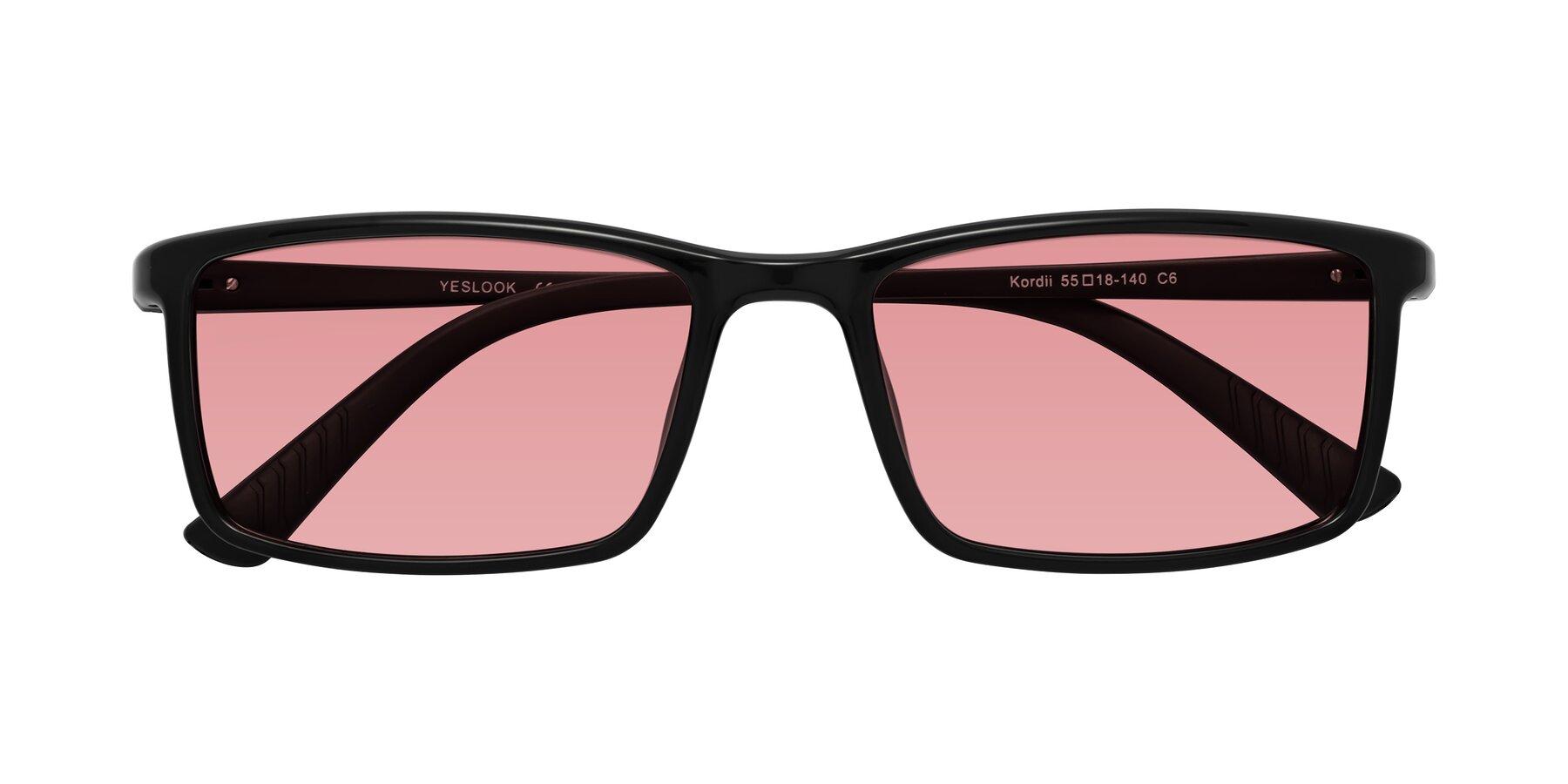 Folded Front of Kordii in Black with Medium Garnet Tinted Lenses