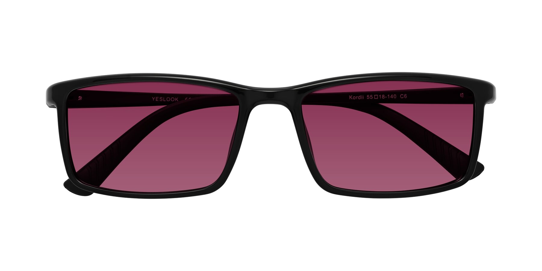 Folded Front of Kordii in Black with Wine Tinted Lenses