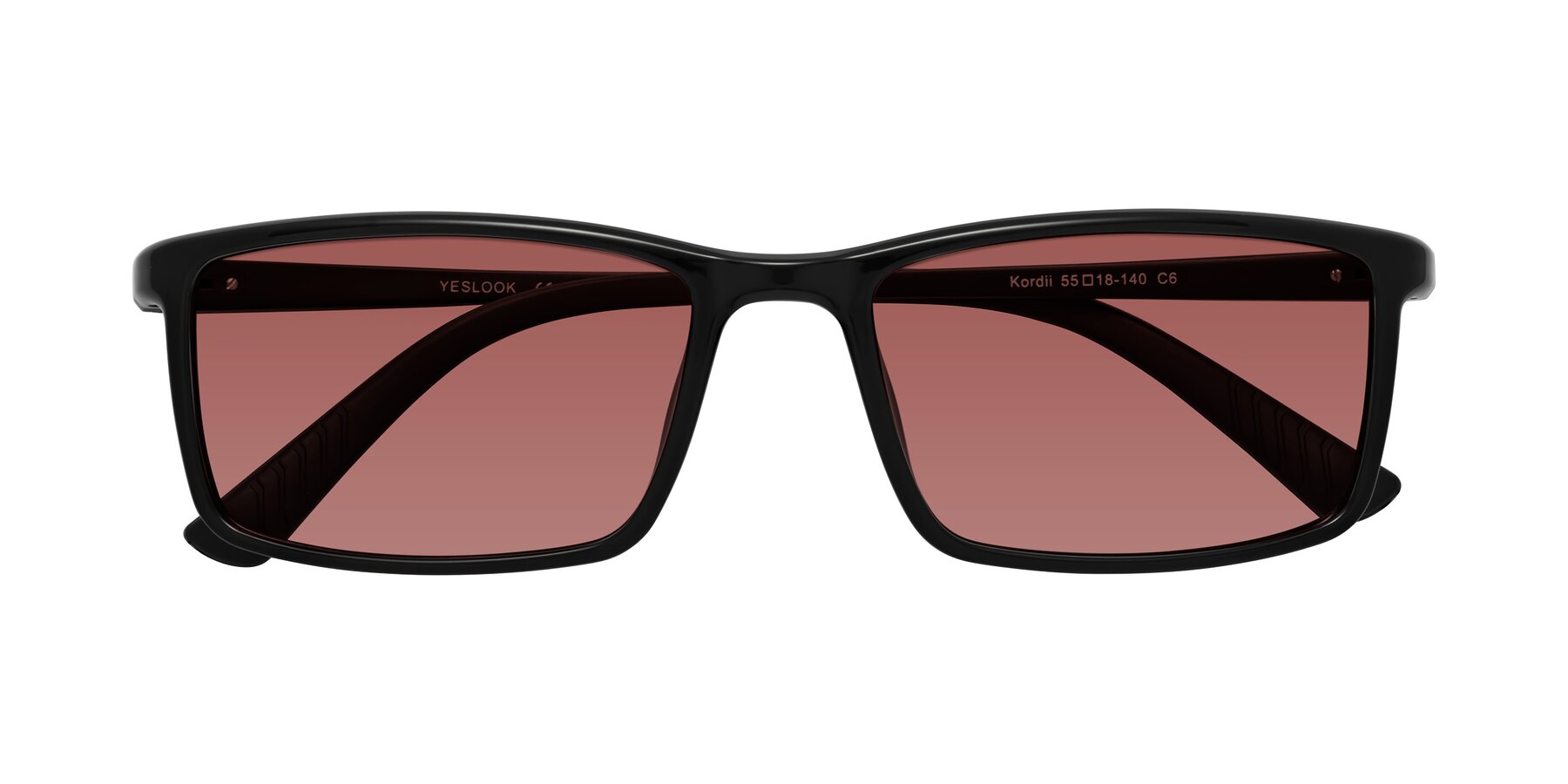 Folded Front of Kordii in Black with Garnet Tinted Lenses