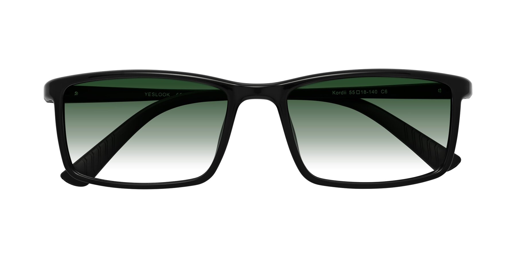 Folded Front of Kordii in Black with Green Gradient Lenses