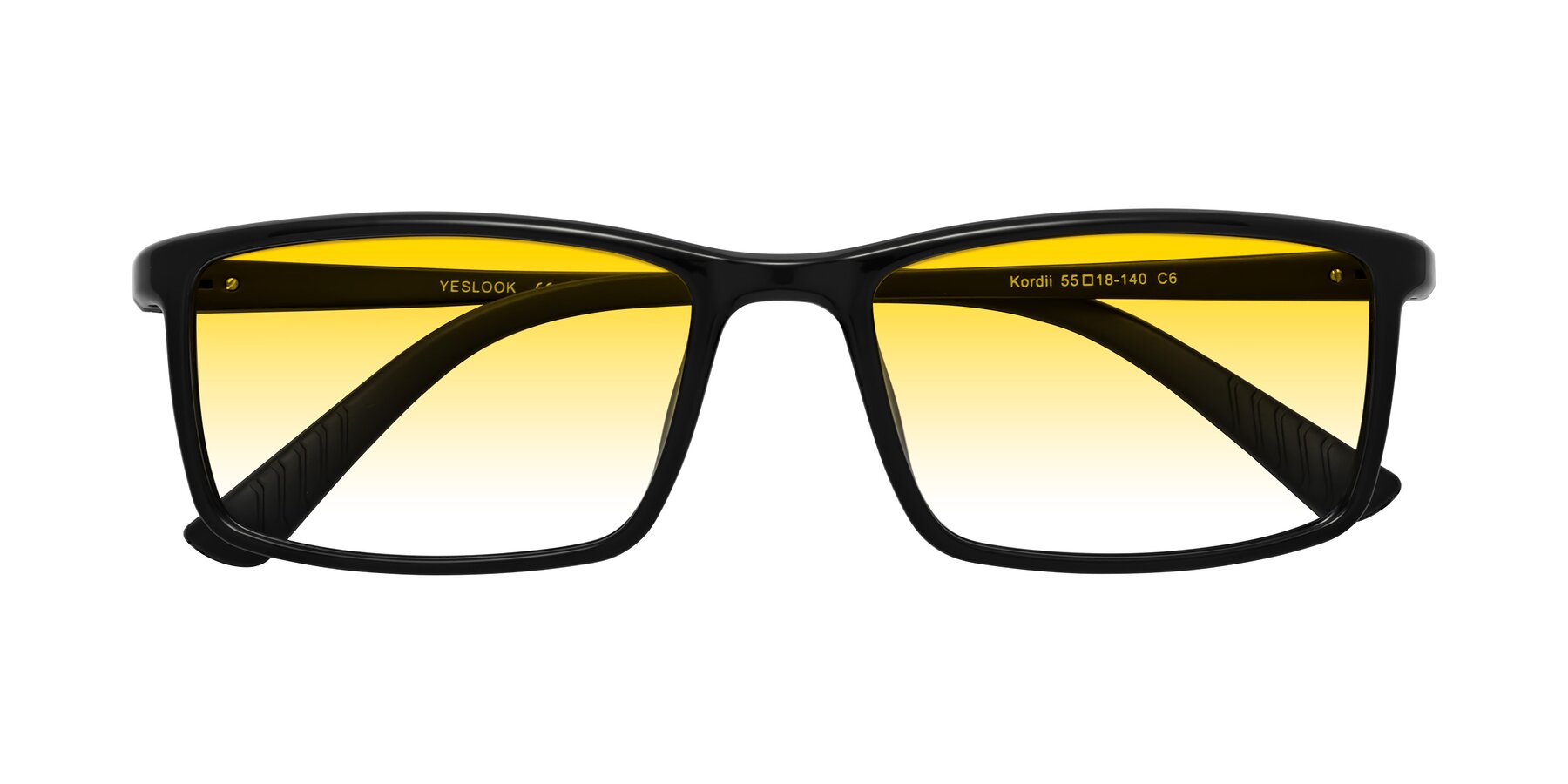 Folded Front of Kordii in Black with Yellow Gradient Lenses
