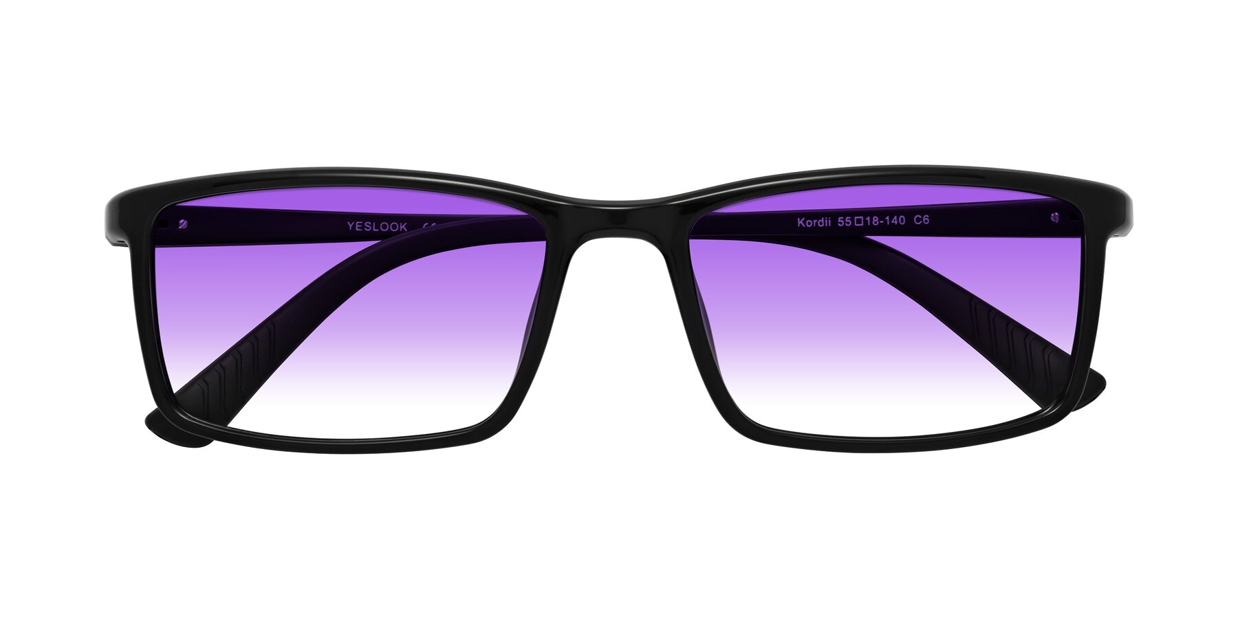 Folded Front of Kordii in Black with Purple Gradient Lenses