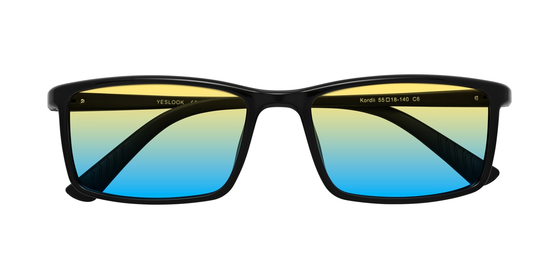 Folded Front of Kordii in Black with Yellow / Blue Gradient Lenses