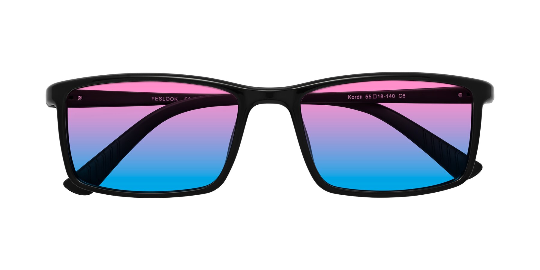 Folded Front of Kordii in Black with Pink / Blue Gradient Lenses