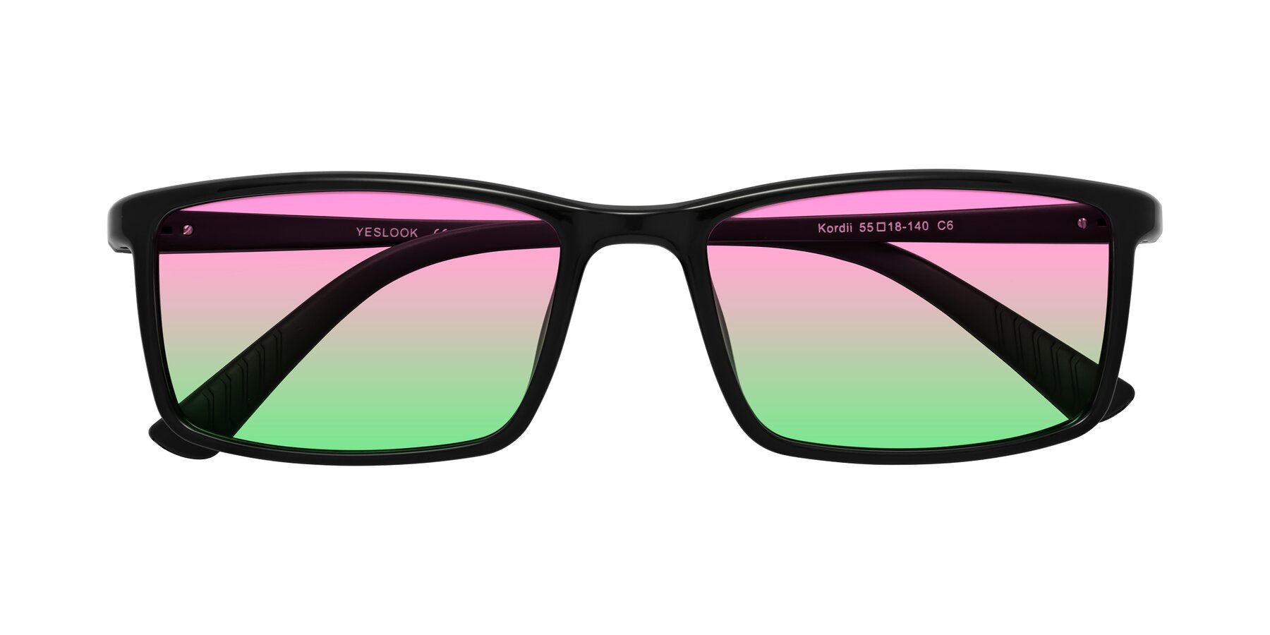 Folded Front of Kordii in Black with Pink / Green Gradient Lenses