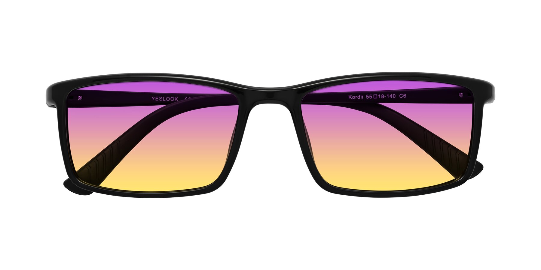 Folded Front of Kordii in Black with Purple / Yellow Gradient Lenses
