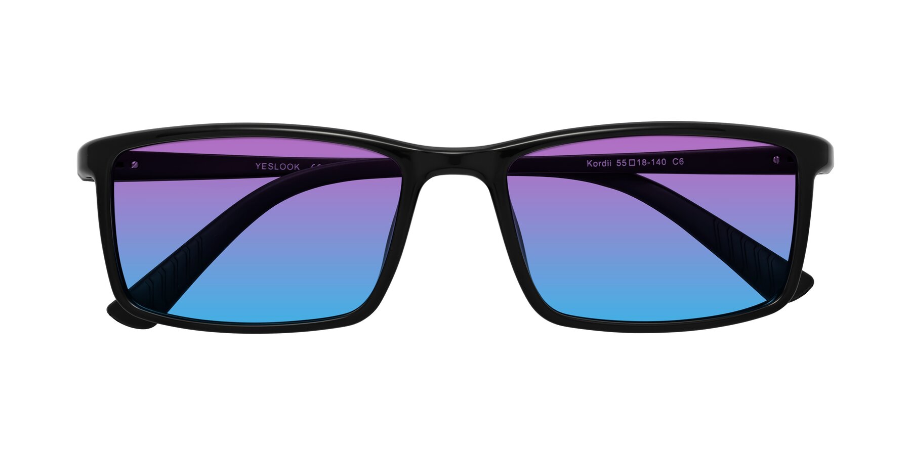 Folded Front of Kordii in Black with Purple / Blue Gradient Lenses