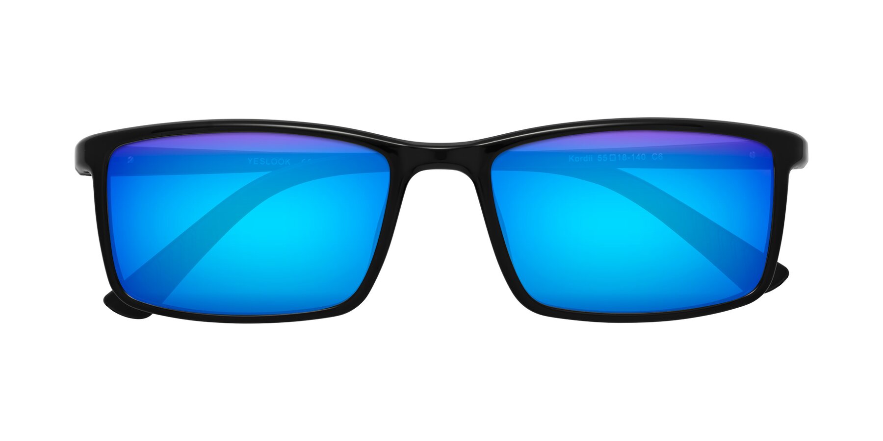 Folded Front of Kordii in Black with Blue Mirrored Lenses