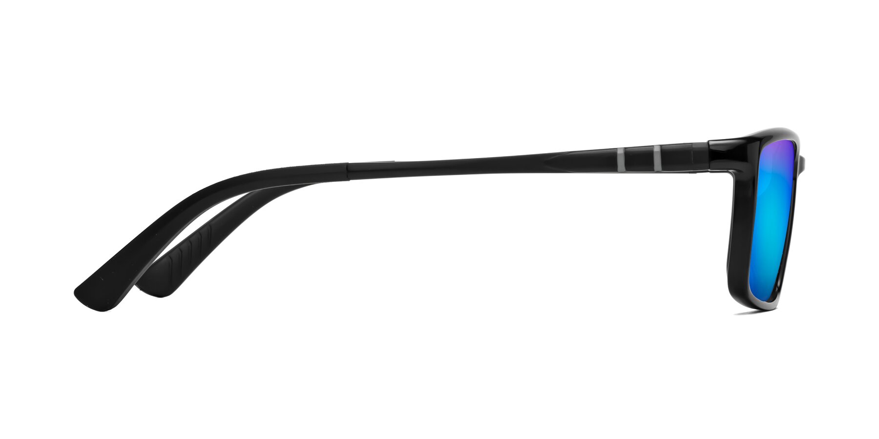Side of Kordii in Black with Blue Mirrored Lenses