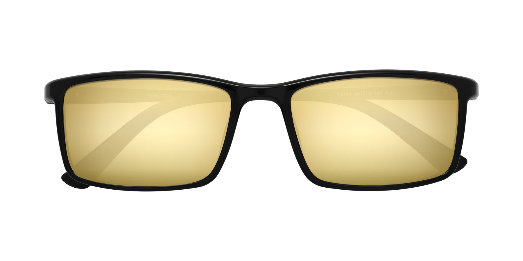 Folded Front of Kordii in Black with Gold Mirrored Lenses