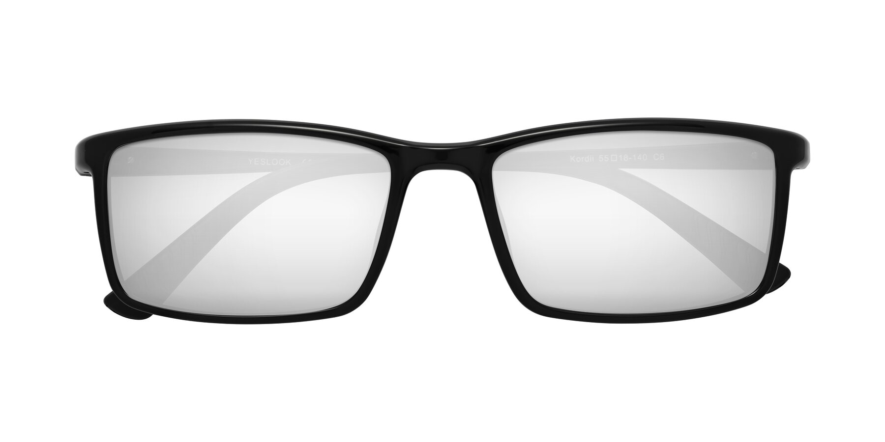 Folded Front of Kordii in Black with Silver Mirrored Lenses