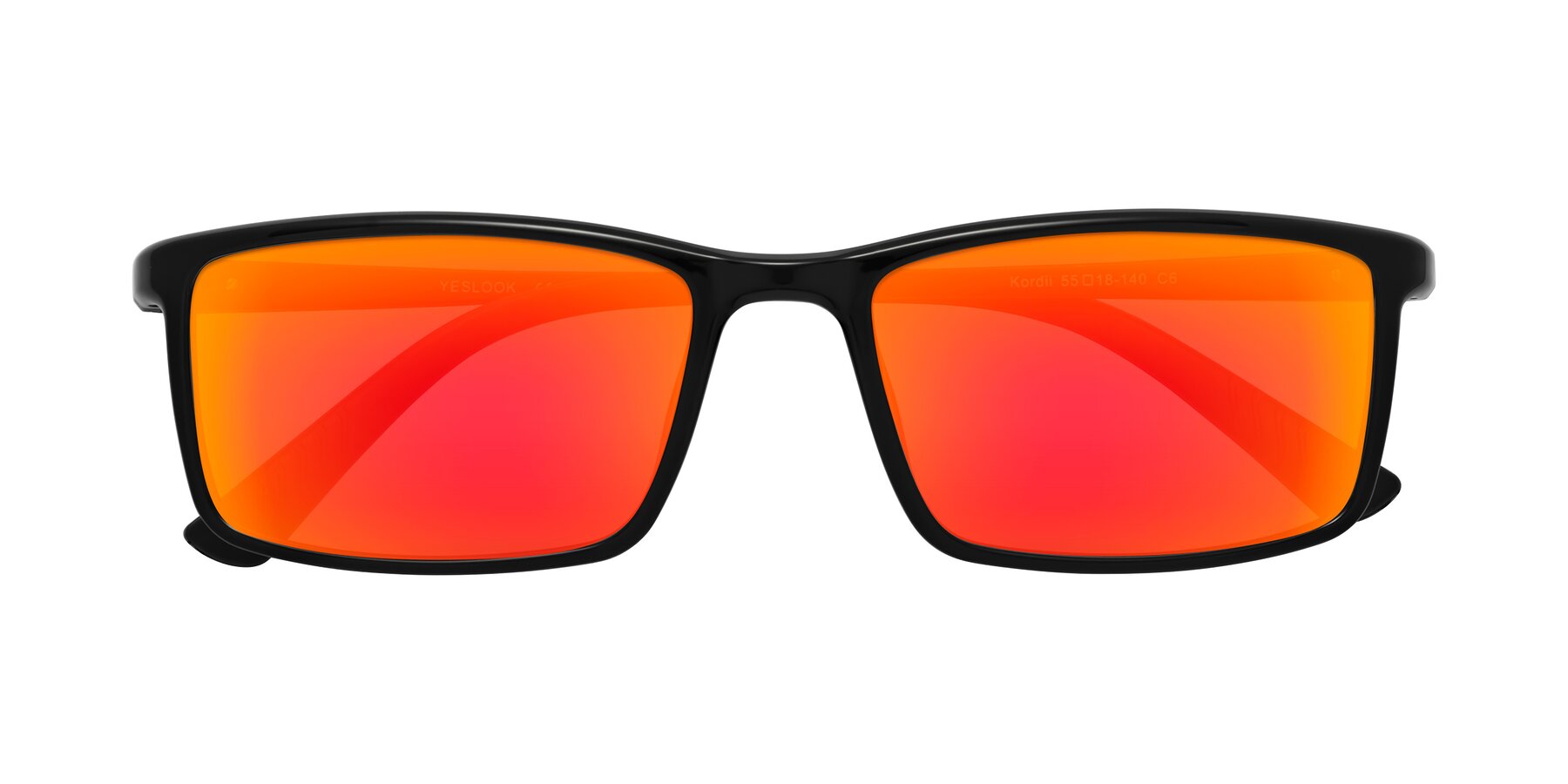 Folded Front of Kordii in Black with Red Gold Mirrored Lenses
