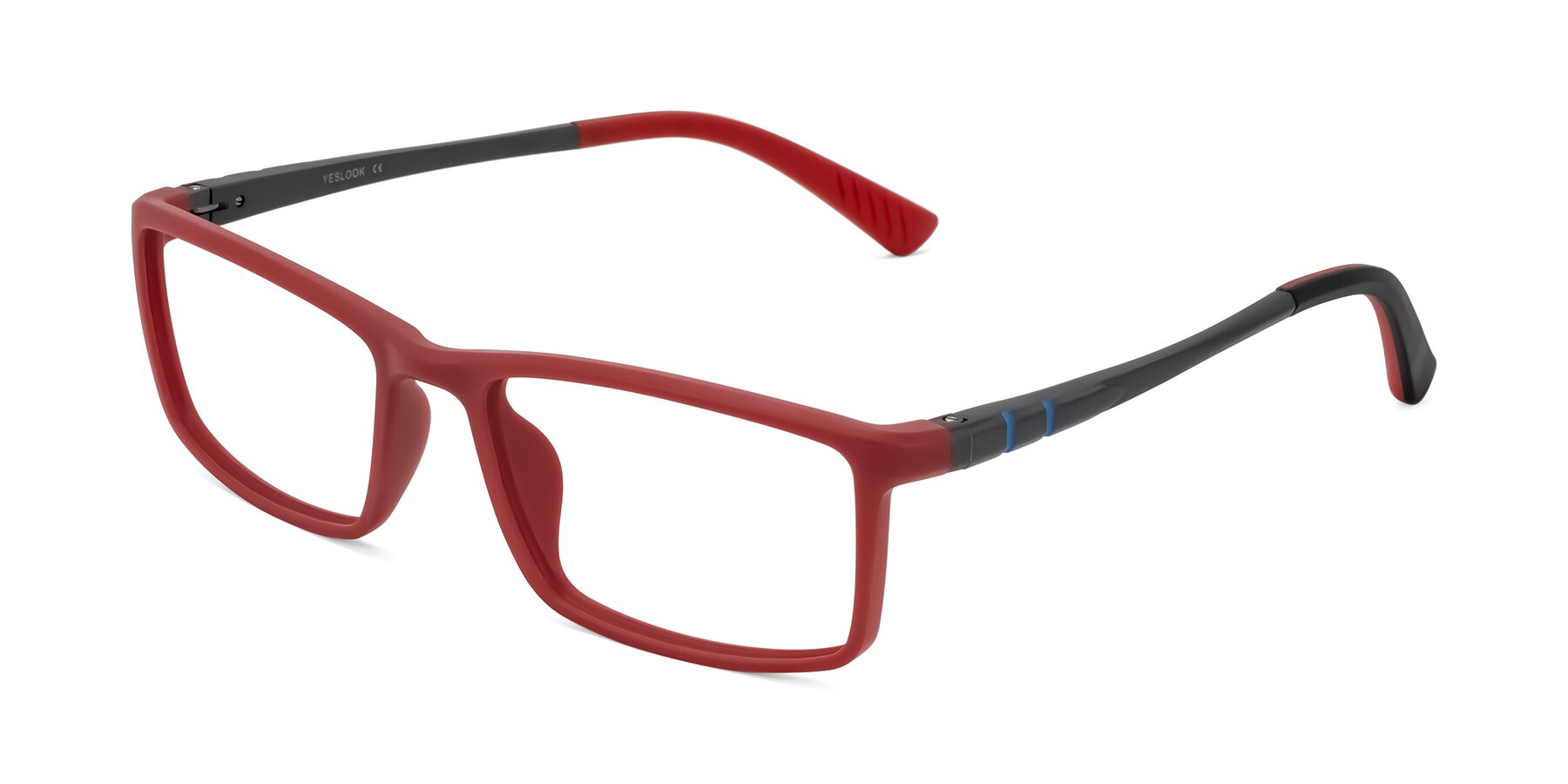 Angle of Kordii in Matte Red/Silver with Clear Eyeglass Lenses
