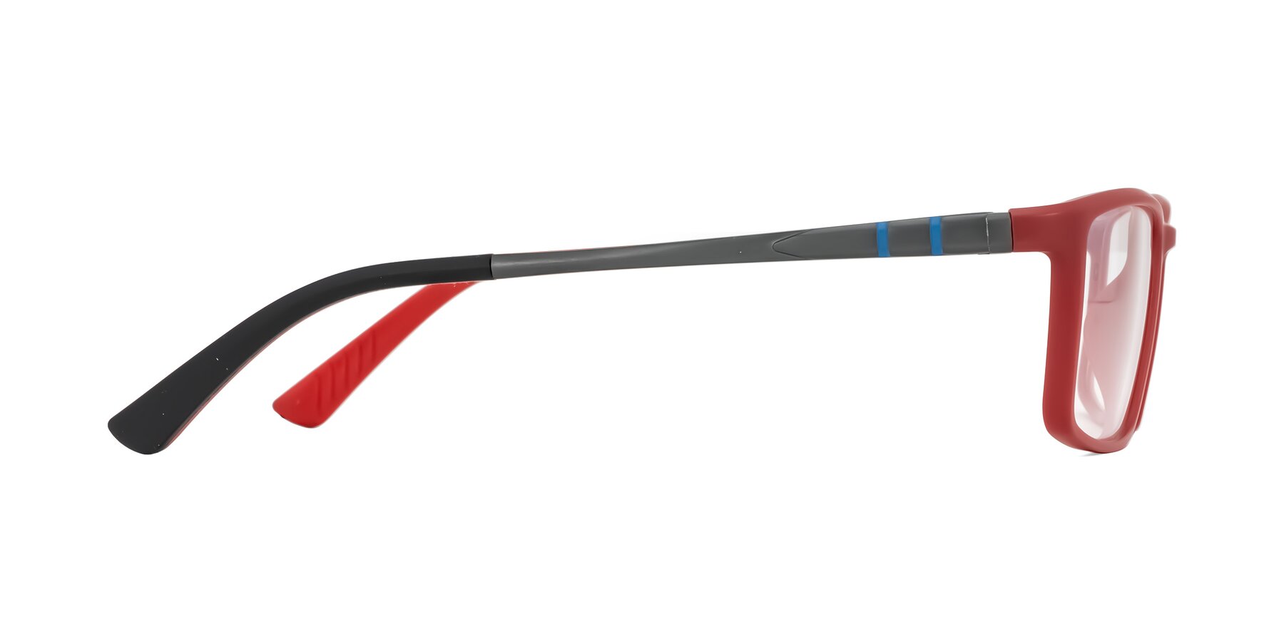 Side of Kordii in Matte Red/Silver with Clear Eyeglass Lenses