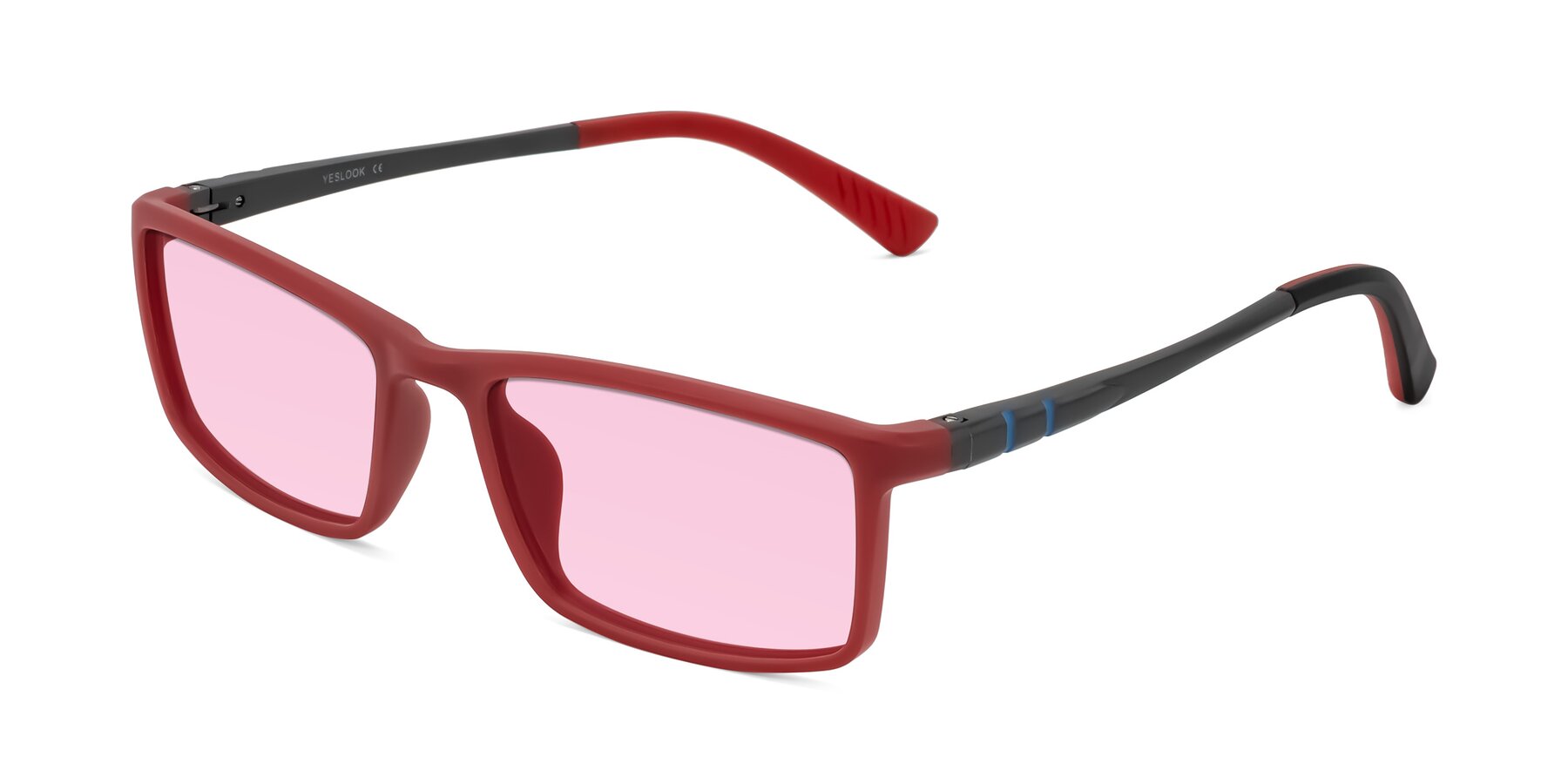 Angle of Kordii in Matte Red/Silver with Light Pink Tinted Lenses