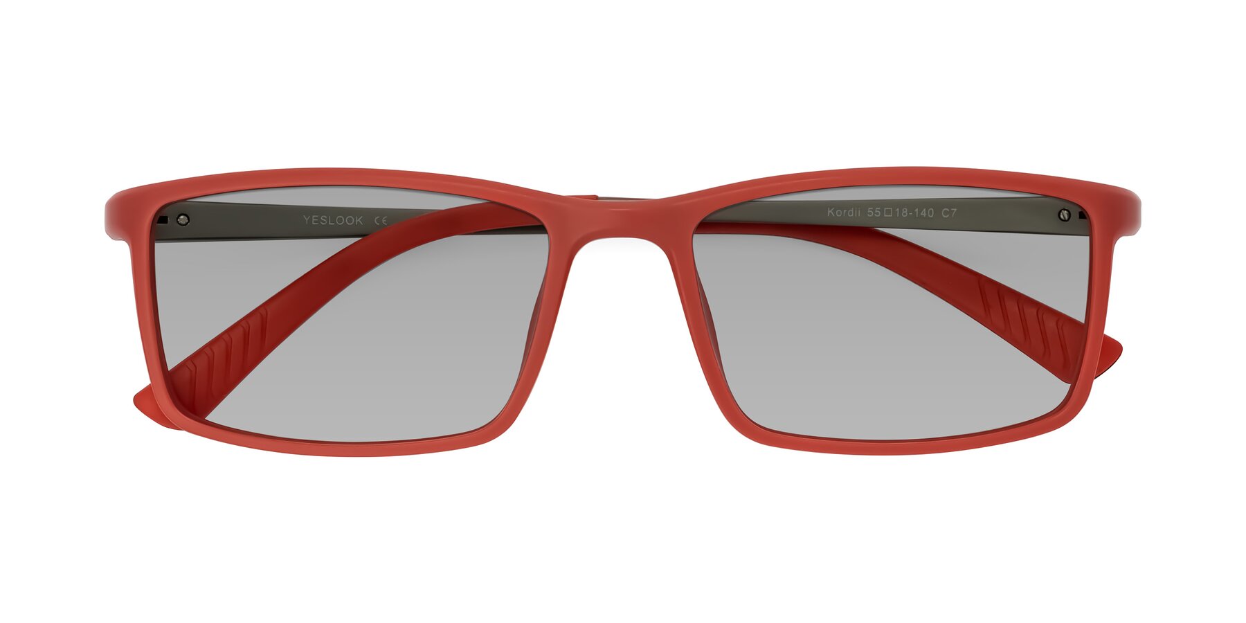 Folded Front of Kordii in Matte Red/Silver with Light Gray Tinted Lenses