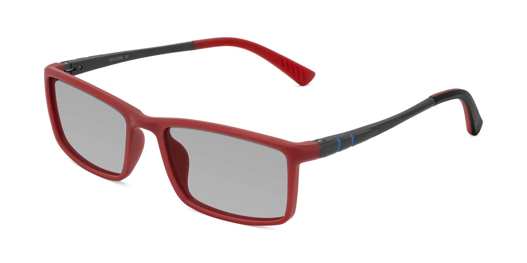 Angle of Kordii in Matte Red/Silver with Light Gray Tinted Lenses