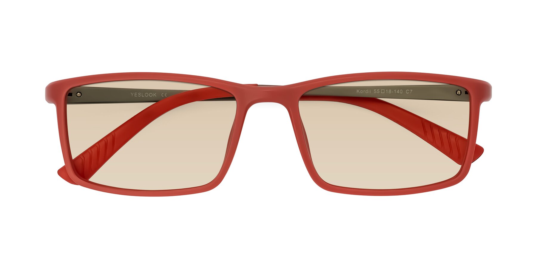 Folded Front of Kordii in Matte Red/Silver with Light Brown Tinted Lenses