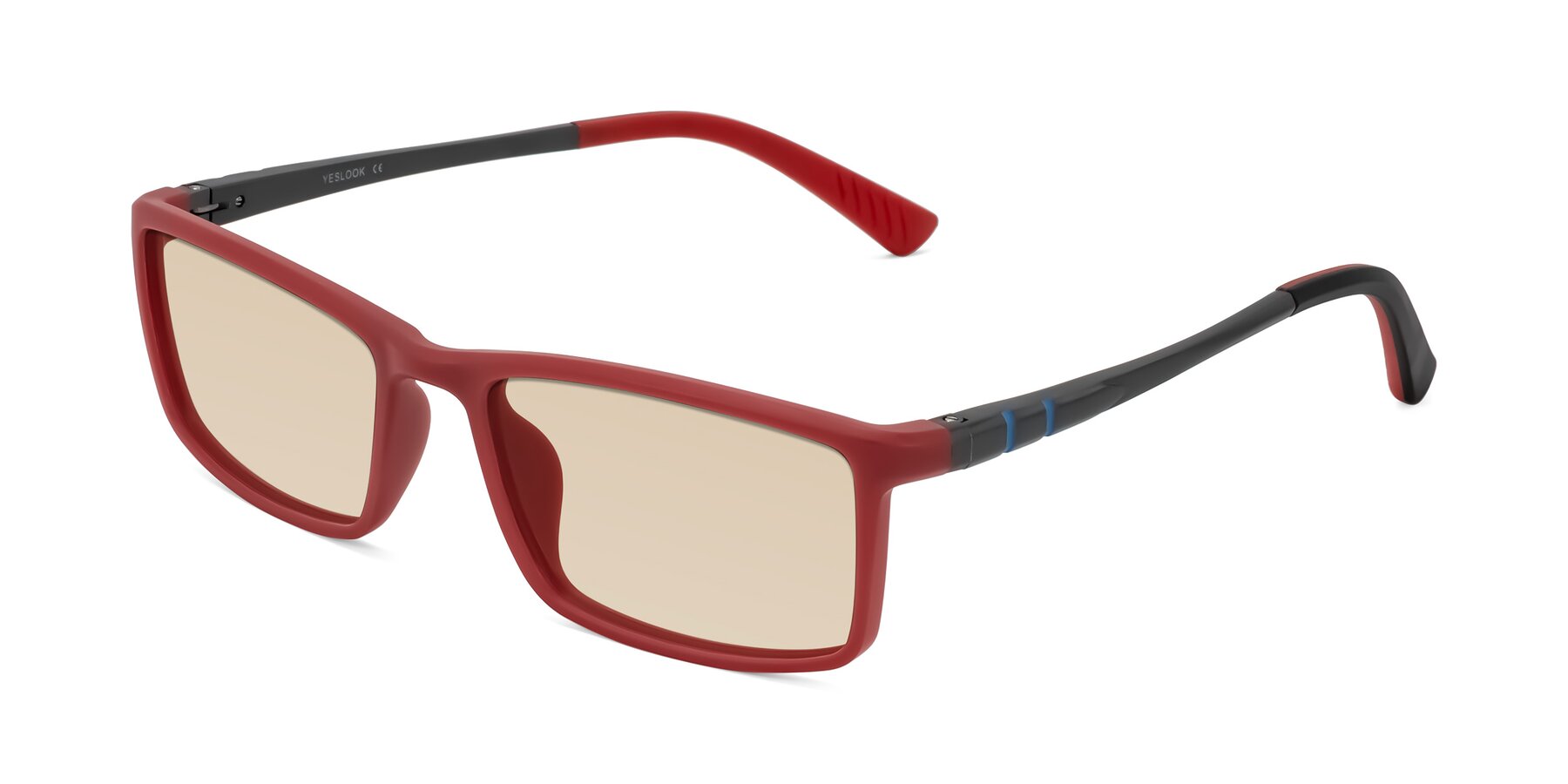 Angle of Kordii in Matte Red/Silver with Light Brown Tinted Lenses