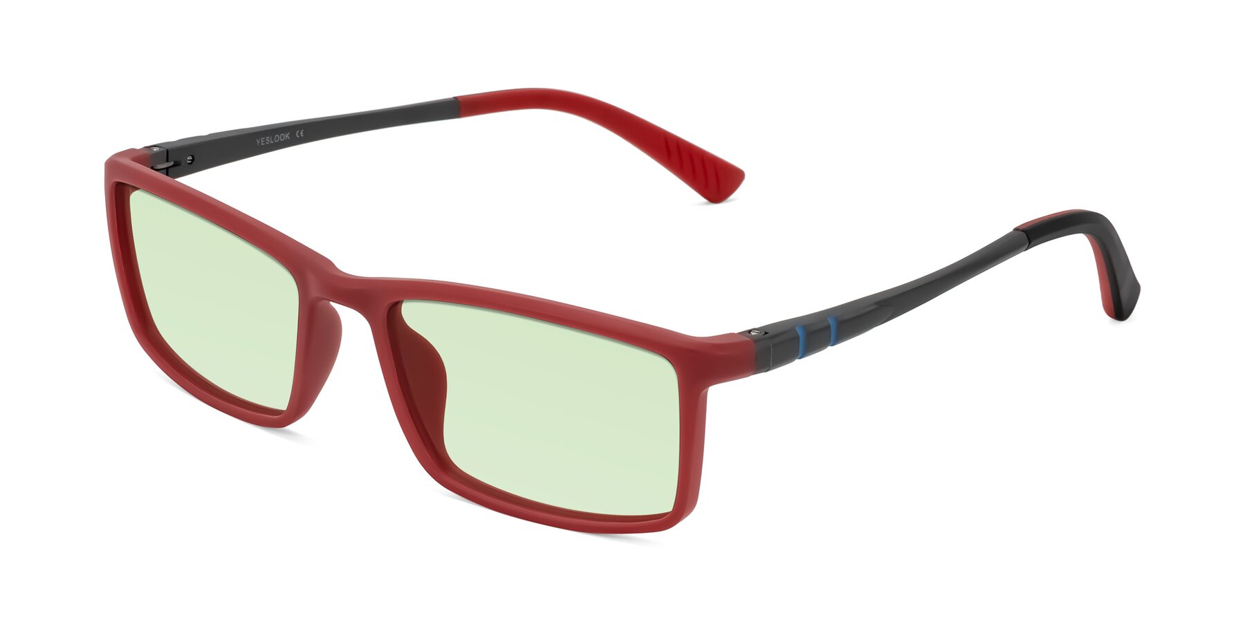 Angle of Kordii in Matte Red/Silver with Light Green Tinted Lenses