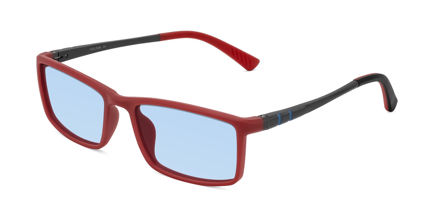 Angle of Kordii in Matte Red/Silver with Light Blue Tinted Lenses