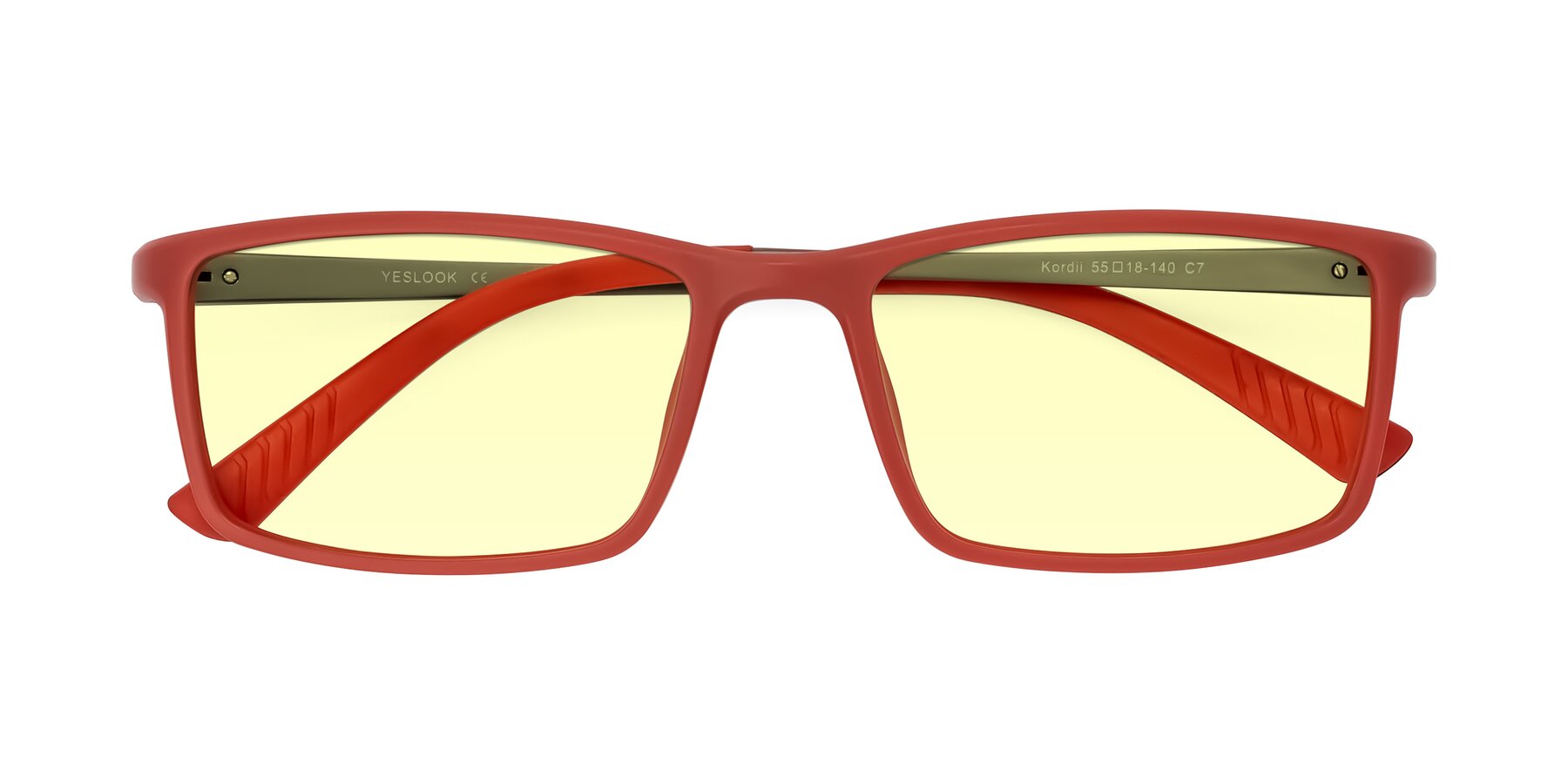 Folded Front of Kordii in Matte Red/Silver with Light Yellow Tinted Lenses