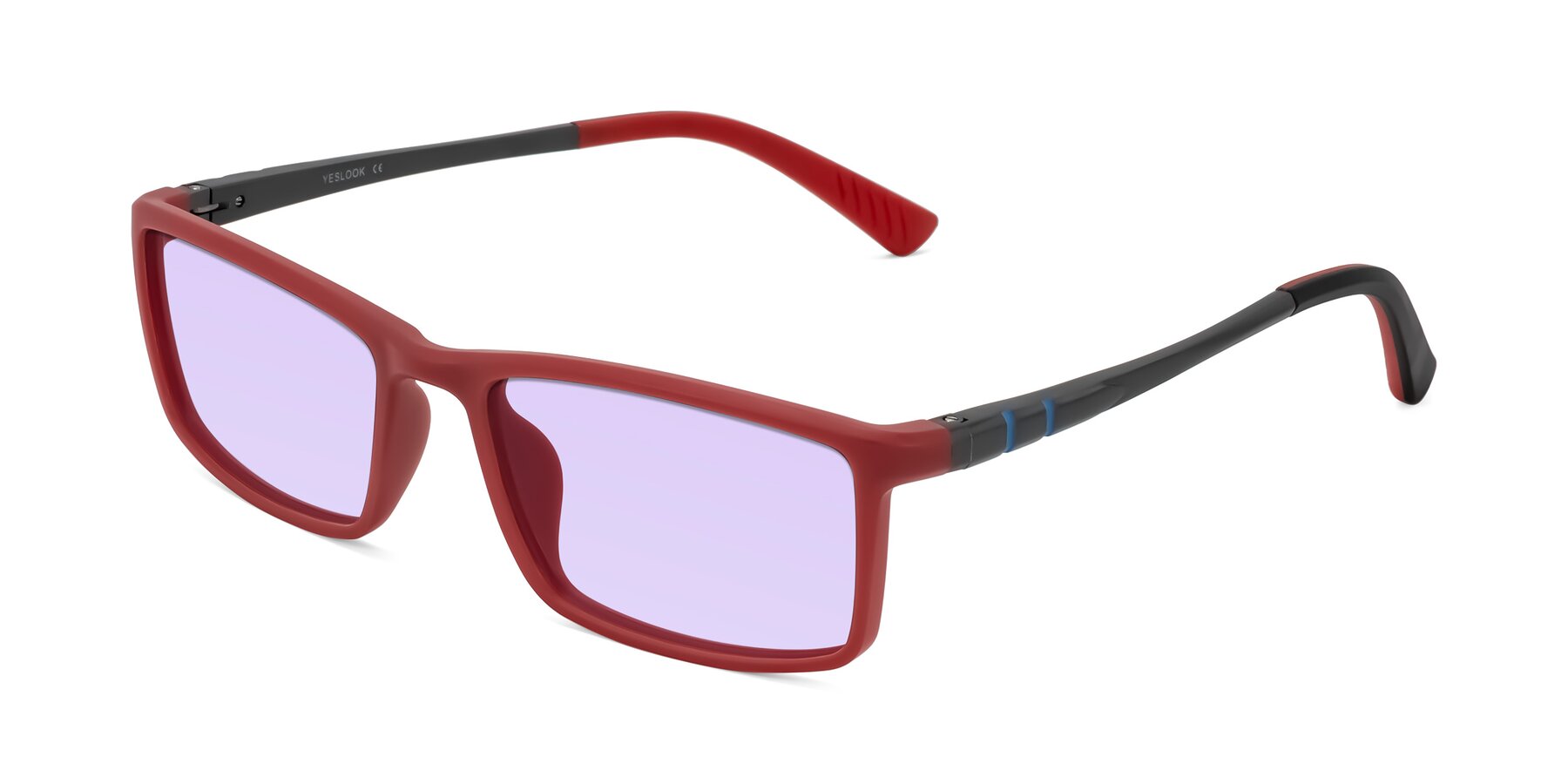 Angle of Kordii in Matte Red/Silver with Light Purple Tinted Lenses