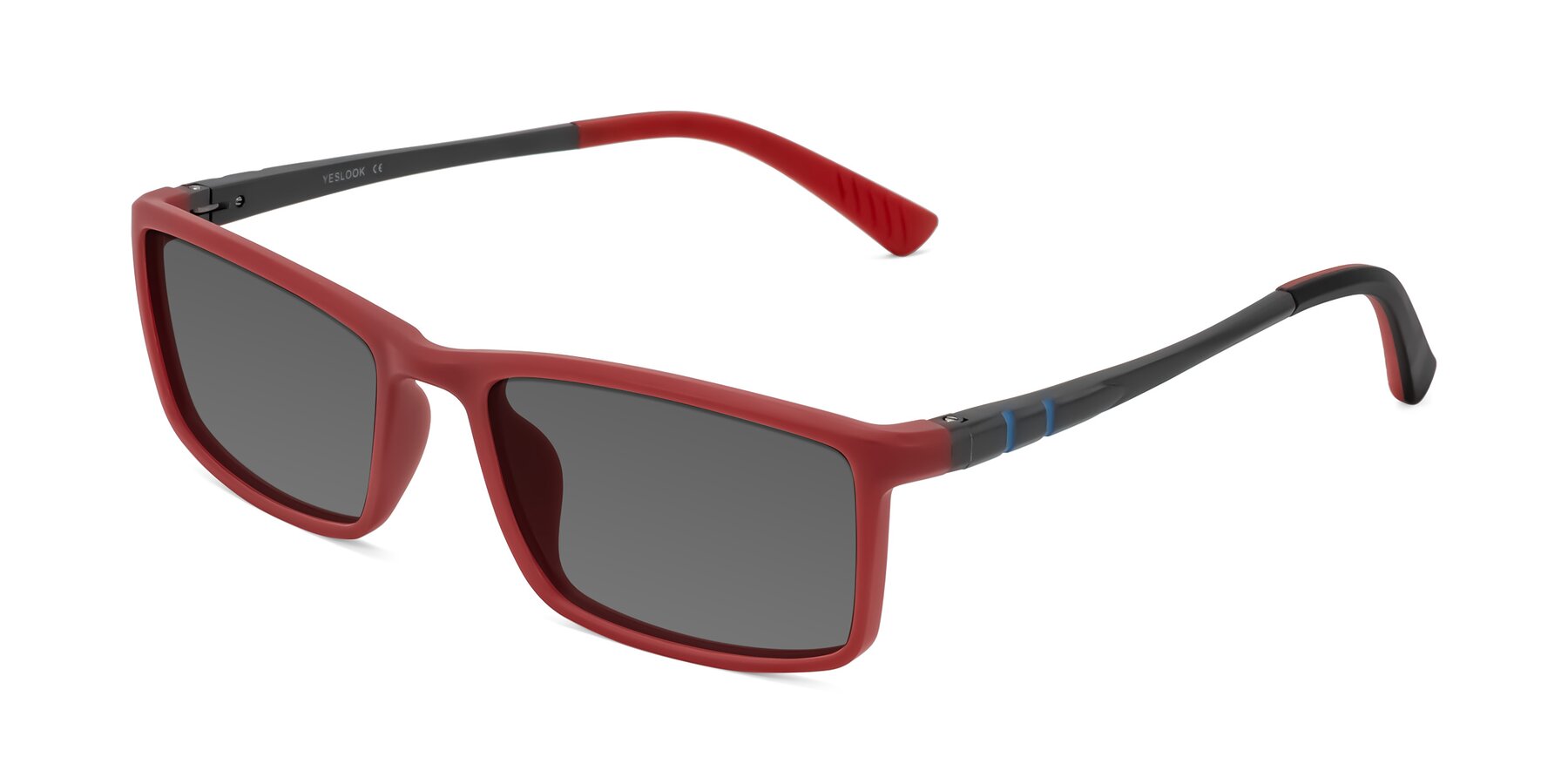 Angle of Kordii in Matte Red/Silver with Medium Gray Tinted Lenses
